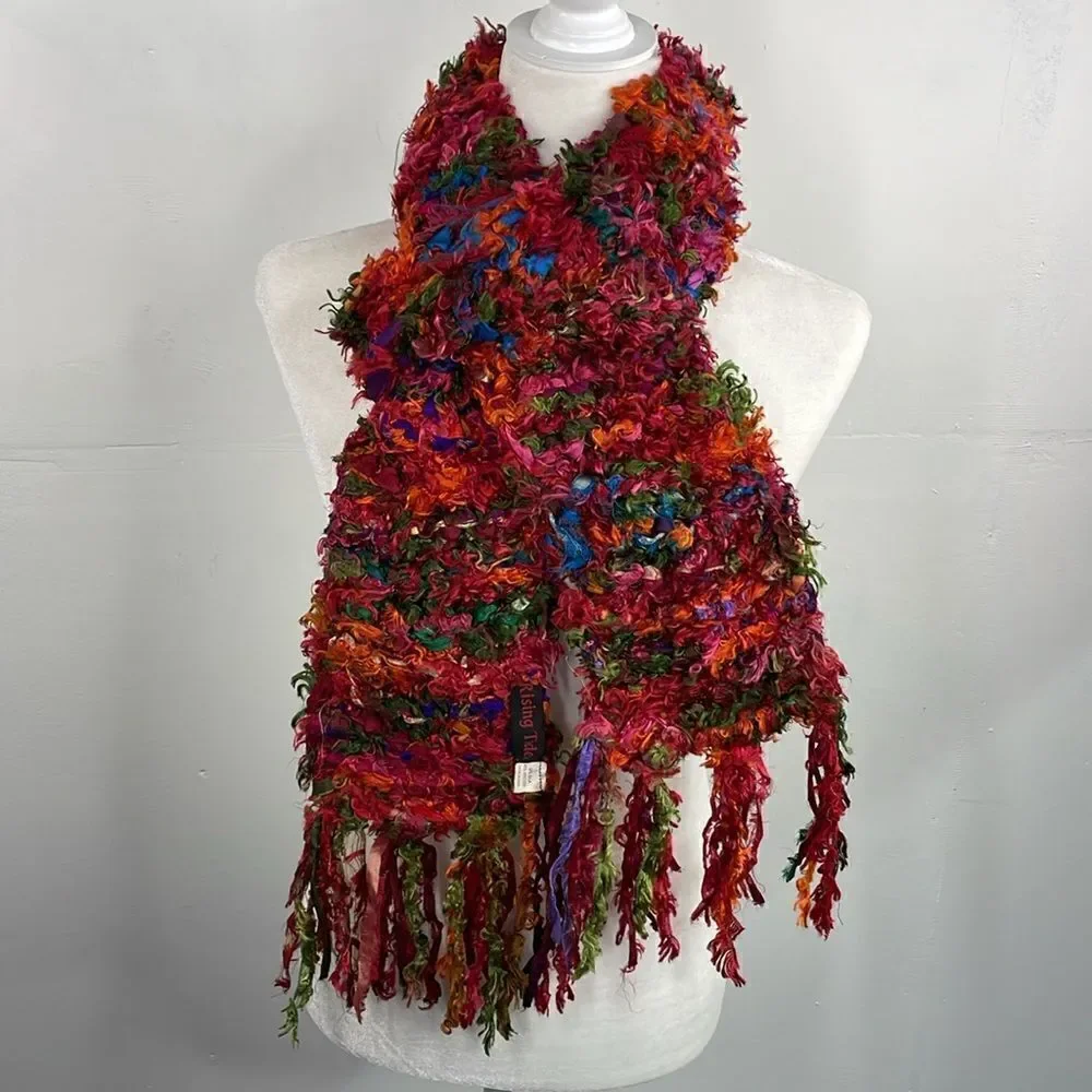 Rising Tide Boho Silk Blend Colorful rectangular scarf 5” x 72”